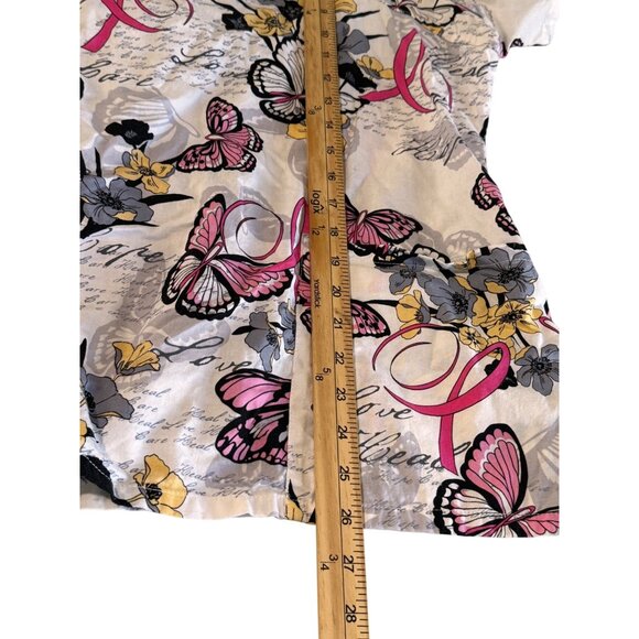 Butterfly & Floral Pattern Womens Scrub Top 3XL By Scrub H.Q. 100% Cotton - Picture 7 of 8